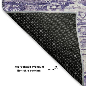 HomeRoots 9' X 12' Purple & Ivory Oriental Area Rug - Washable, UV Protected, Stain Resistant, Durable Design 700858