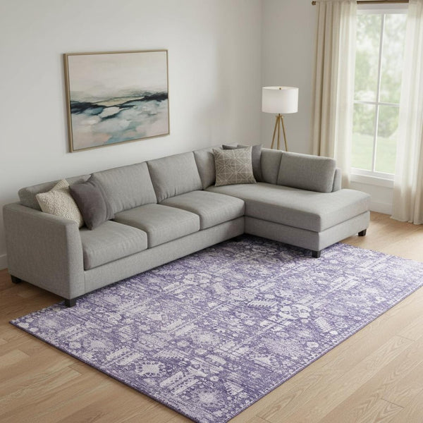 HomeRoots 10' X 14' Stylish Purple & Ivory Oriental Area Rug - Washable, Stain Resistant, UV Protected Design! 700859