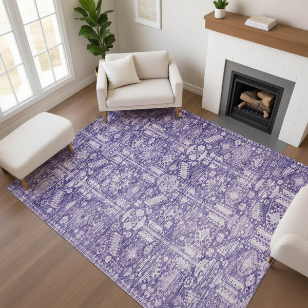 HomeRoots 10' X 14' Stylish Purple & Ivory Oriental Area Rug - Washable, Stain Resistant, UV Protected Design! 700859