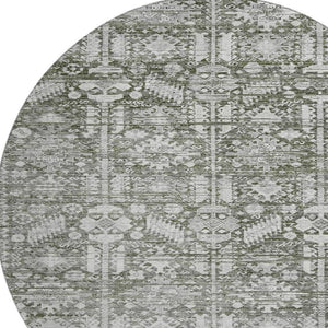 HomeRoots 8' Pewter and Silver Oriental Washable Round Rug – Durable, Stain-Resistant with UV Protection 700862