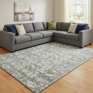 HomeRoots 8' X 10' Pewter and Silver Oriental Area Rug - Durable, Washable with UV Protection for Busy Homes 700863