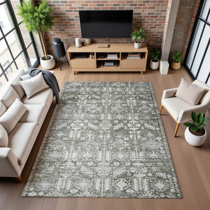 HomeRoots 8' X 10' Pewter and Silver Oriental Area Rug - Durable, Washable with UV Protection for Busy Homes 700863