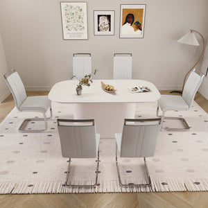 English Elm 63 Inch Mdf Dining Table and Six Pu Leather Chair Set for Modern Interiors W2189S00883