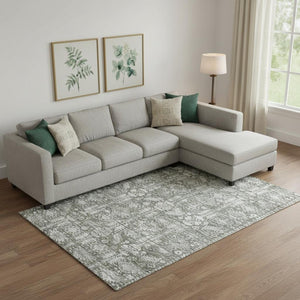 HomeRoots 9' X 12' Pewter and Silver Oriental Area Rug - Washable, UV Protected, Stain Resistant & Durable Design 700864