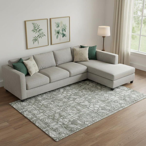 HomeRoots 9' X 12' Pewter and Silver Oriental Area Rug - Washable, UV Protected, Stain Resistant & Durable Design 700864