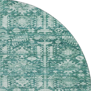 HomeRoots 8' Teal and Ivory Oriental Washable Round Rug - UV Protected, Stain Resistant, Non-Slip Backing 700868