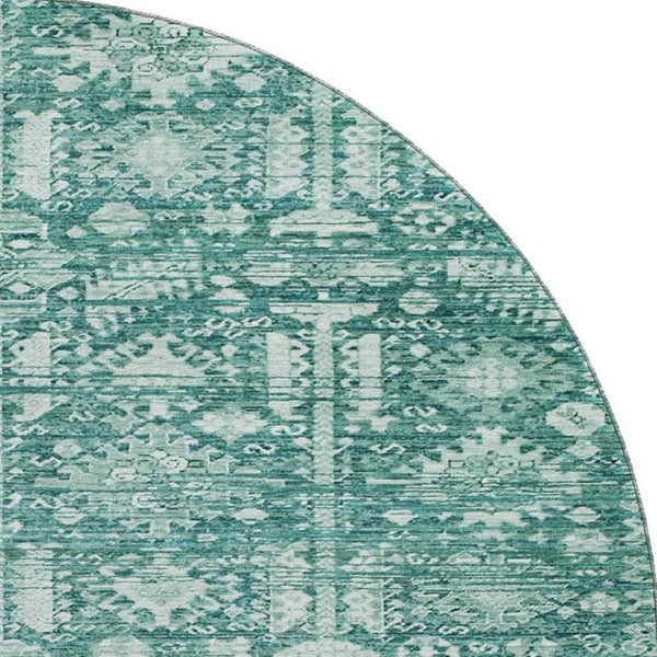 HomeRoots 8' Teal and Ivory Oriental Washable Round Rug - UV Protected, Stain Resistant, Non-Slip Backing 700868