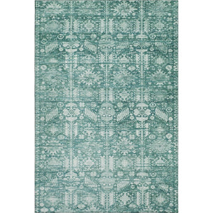 HomeRoots 8' X 10' Teal & Ivory Oriental Area Rug - Washable, UV-Protected, Stain-Resistant for High-Traffic Spaces 700869