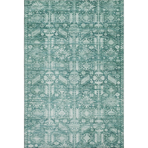 HomeRoots 8' X 10' Teal & Ivory Oriental Area Rug - Washable, UV-Protected, Stain-Resistant for High-Traffic Spaces 700869