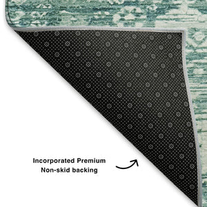 HomeRoots 8' X 10' Teal & Ivory Oriental Area Rug - Washable, UV-Protected, Stain-Resistant for High-Traffic Spaces 700869