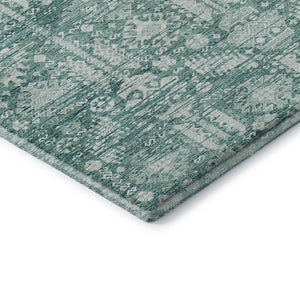 HomeRoots 8' X 10' Teal & Ivory Oriental Area Rug - Washable, UV-Protected, Stain-Resistant for High-Traffic Spaces 700869