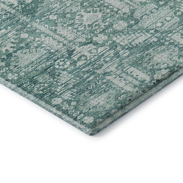 HomeRoots 8' X 10' Teal & Ivory Oriental Area Rug - Washable, UV-Protected, Stain-Resistant for High-Traffic Spaces 700869