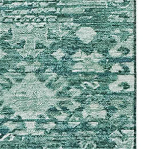 HomeRoots 8' X 10' Teal & Ivory Oriental Area Rug - Washable, UV-Protected, Stain-Resistant for High-Traffic Spaces 700869