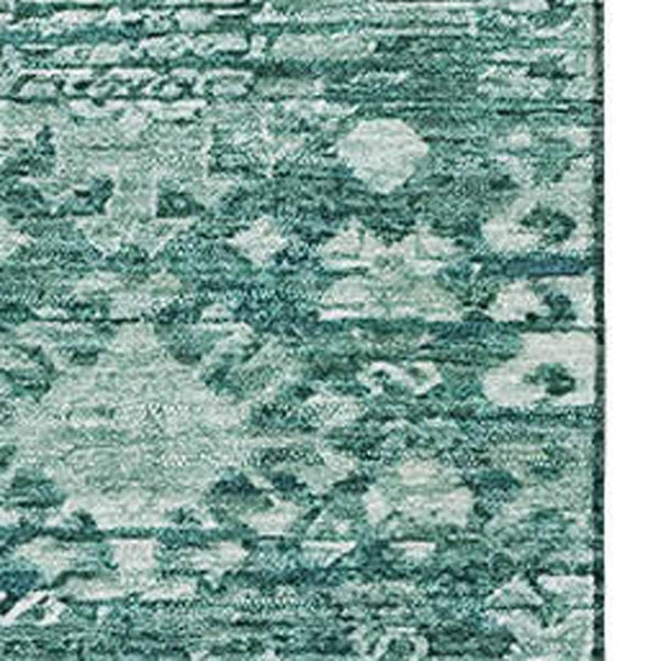 HomeRoots 8' X 10' Teal & Ivory Oriental Area Rug - Washable, UV-Protected, Stain-Resistant for High-Traffic Spaces 700869