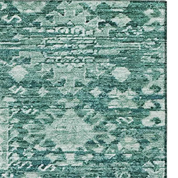 HomeRoots 8' X 10' Teal & Ivory Oriental Area Rug - Washable, UV-Protected, Stain-Resistant for High-Traffic Spaces 700869