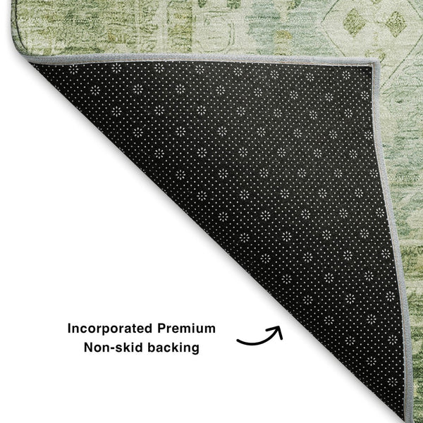 HomeRoots 5' Elegant Artichoke Green & Ivory Oriental Area Rug - Washable, UV-Protected, Durable Design! 700873