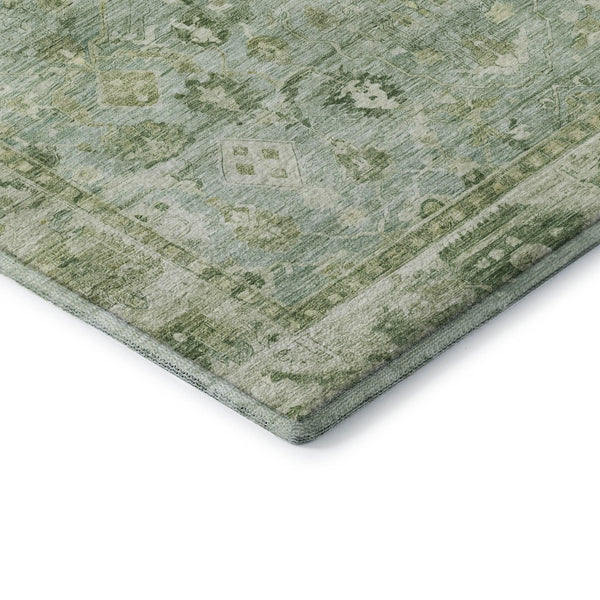 HomeRoots 5' Elegant Artichoke Green & Ivory Oriental Area Rug - Washable, UV-Protected, Durable Design! 700873