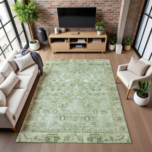 HomeRoots 5' Elegant Artichoke Green & Ivory Oriental Area Rug - Washable, UV-Protected, Durable Design! 700873