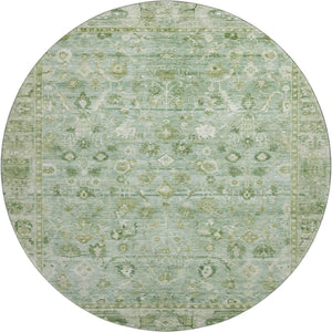 HomeRoots 8' Artichoke Green & Ivory Oriental Round Rug - Washable, UV Protected, Durable & Stylish Choice 700874