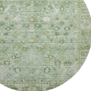 HomeRoots 8' Artichoke Green & Ivory Oriental Round Rug - Washable, UV Protected, Durable & Stylish Choice 700874