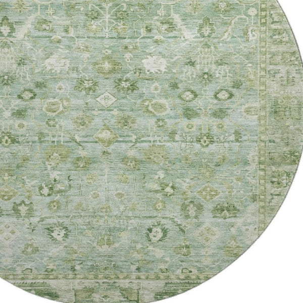 HomeRoots 8' Artichoke Green & Ivory Oriental Round Rug - Washable, UV Protected, Durable & Stylish Choice 700874