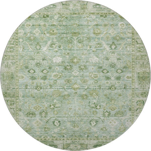 HomeRoots 8' Artichoke Green & Ivory Oriental Round Rug - Washable, UV Protected, Durable & Stylish Choice 700874