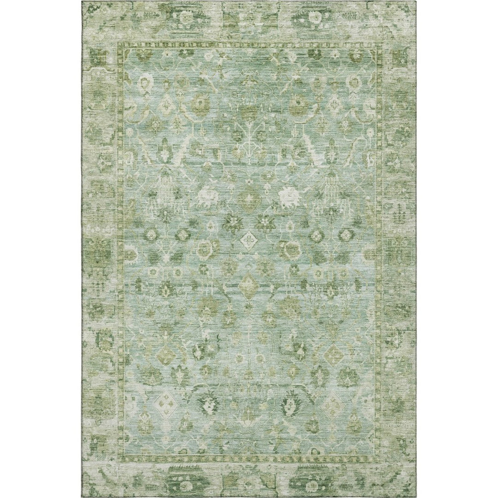 HomeRoots 8' X 10' Artichoke Green & Ivory Oriental Washable Area Rug with UV Protection for Kids & Pets 700875