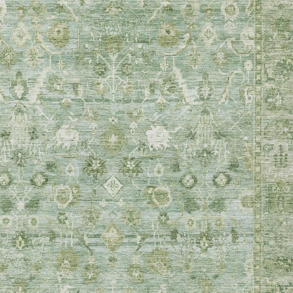 HomeRoots 8' X 10' Artichoke Green & Ivory Oriental Washable Area Rug with UV Protection for Kids & Pets 700875