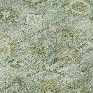 HomeRoots 9' Artichoke Green & Ivory Oriental Area Rug - Washable, UV Protected, Ideal for High-Traffic Spaces 700876