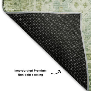 HomeRoots 10' X 14' Artichoke Green & Ivory Oriental Washable Area Rug with UV & Stain Resistance for Homes 700877
