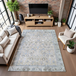HomeRoots 5' X 8' Beige and Blue Oriental Area Rug – Stylish, Washable, UV-Protected with Stain Resistance! 700879