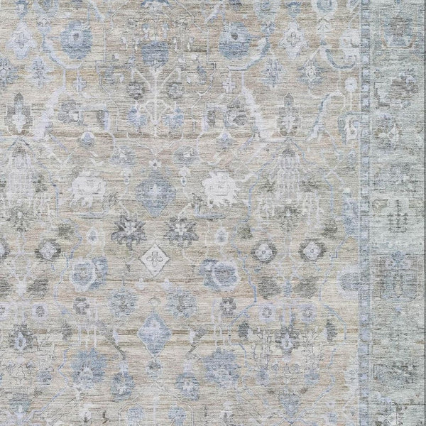 HomeRoots 5' X 8' Beige and Blue Oriental Area Rug – Stylish, Washable, UV-Protected with Stain Resistance! 700879