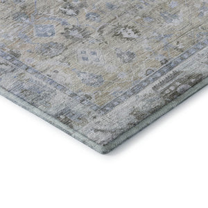 HomeRoots 8' Beige and Blue Oriental Washable Round Rug - Durable, Elegant, UV-Protected for High-Traffic Homes 700880