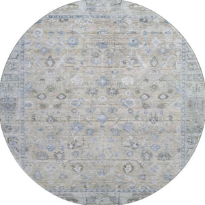 HomeRoots 8' Beige and Blue Oriental Washable Round Rug - Durable, Elegant, UV-Protected for High-Traffic Homes 700880