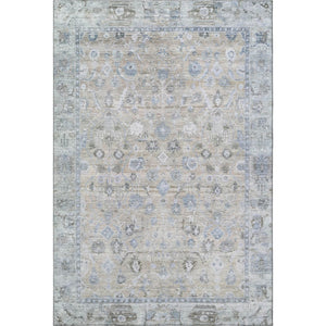 HomeRoots 8' X 10' Beige and Blue Oriental Area Rug – Washable, UV Protected, Durable Design for Any Space 700881