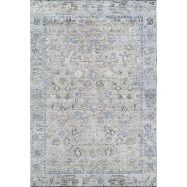 HomeRoots 8' X 10' Beige and Blue Oriental Area Rug – Washable, UV Protected, Durable Design for Any Space 700881