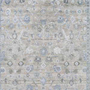 HomeRoots 9' X 12' Beige and Blue Oriental Washable Area Rug - Durable, UV-Protected, Stain-Resistant Design 700882