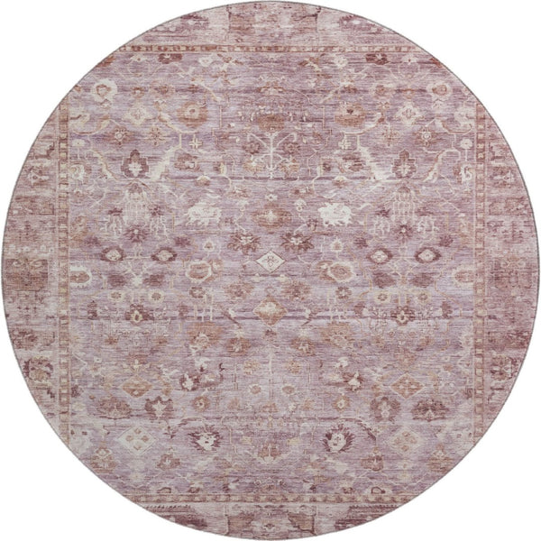 HomeRoots 8' Blush and Ivory Oriental Round Rug – Durable, Stain Resistant, UV Protected, Elegant Home Decor Piece 700886