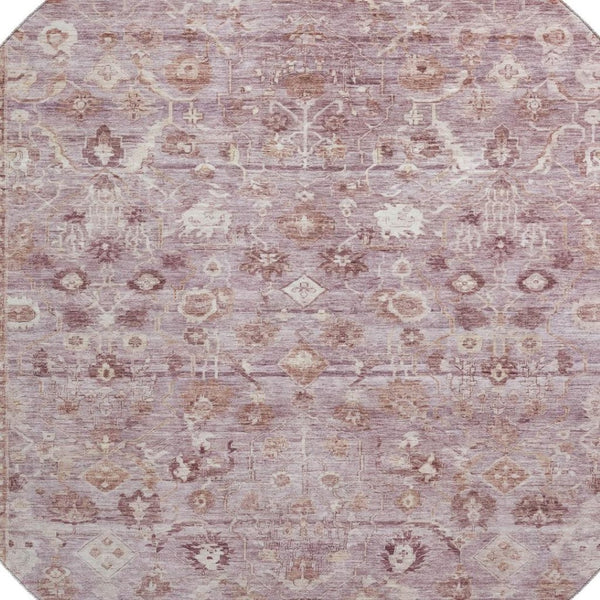 HomeRoots 8' Blush and Ivory Oriental Round Rug – Durable, Stain Resistant, UV Protected, Elegant Home Decor Piece 700886