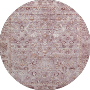 HomeRoots 8' Blush and Ivory Oriental Round Rug – Durable, Stain Resistant, UV Protected, Elegant Home Decor Piece 700886