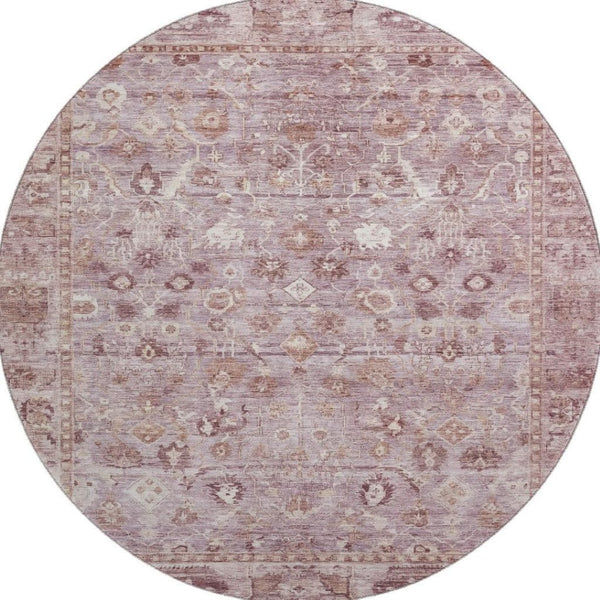 HomeRoots 8' Blush and Ivory Oriental Round Rug – Durable, Stain Resistant, UV Protected, Elegant Home Decor Piece 700886