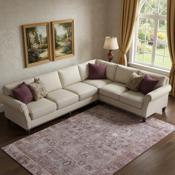 HomeRoots 10' Blush and Ivory Oriental Washable Area Rug - Durable, Stain Resistant, UV Protected for Homes 700889