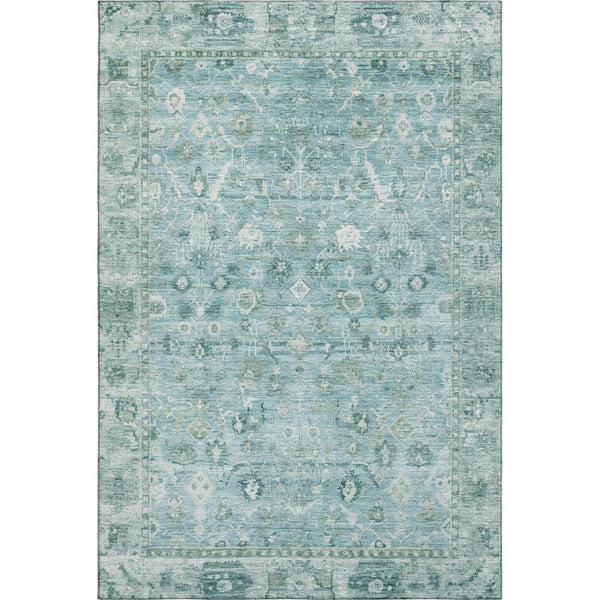 HomeRoots 5' Blue and Ivory Oriental Area Rug – Washable, UV-Protected, Durable Design for Busy Households 700891