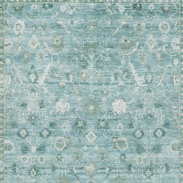HomeRoots 5' Blue and Ivory Oriental Area Rug – Washable, UV-Protected, Durable Design for Busy Households 700891