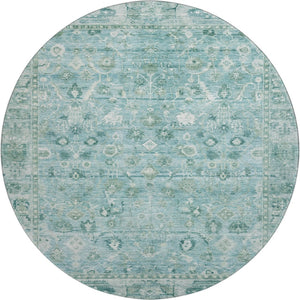 HomeRoots 8' Blue And Ivory Oriental Round Rug – Washable, UV-Protected, Soft Polyester for Family Spaces 700892