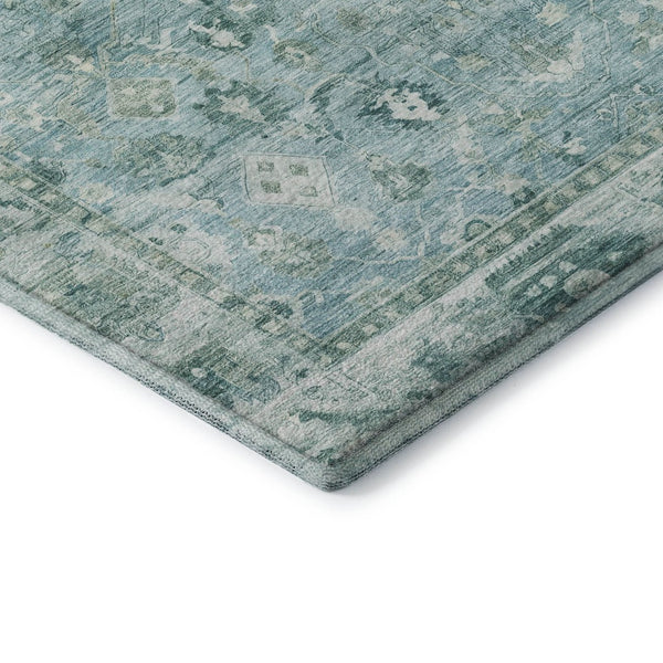 HomeRoots 8' Blue And Ivory Oriental Round Rug – Washable, UV-Protected, Soft Polyester for Family Spaces 700892