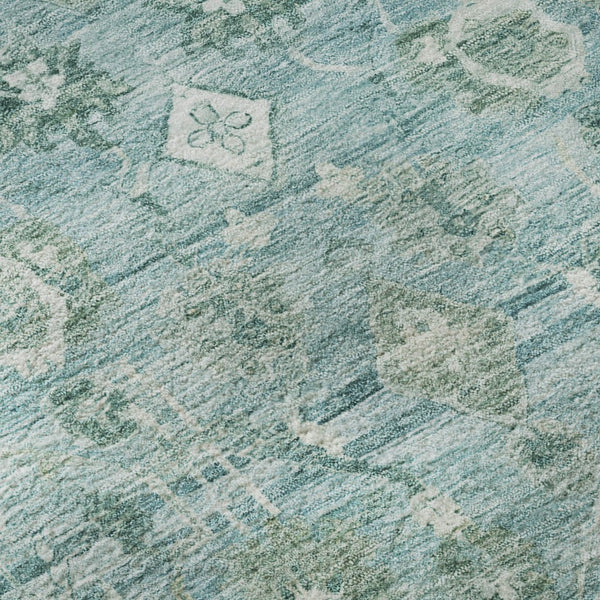 HomeRoots 8' Blue And Ivory Oriental Round Rug – Washable, UV-Protected, Soft Polyester for Family Spaces 700892