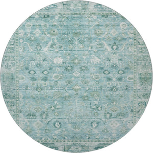 HomeRoots 8' Blue And Ivory Oriental Round Rug – Washable, UV-Protected, Soft Polyester for Family Spaces 700892
