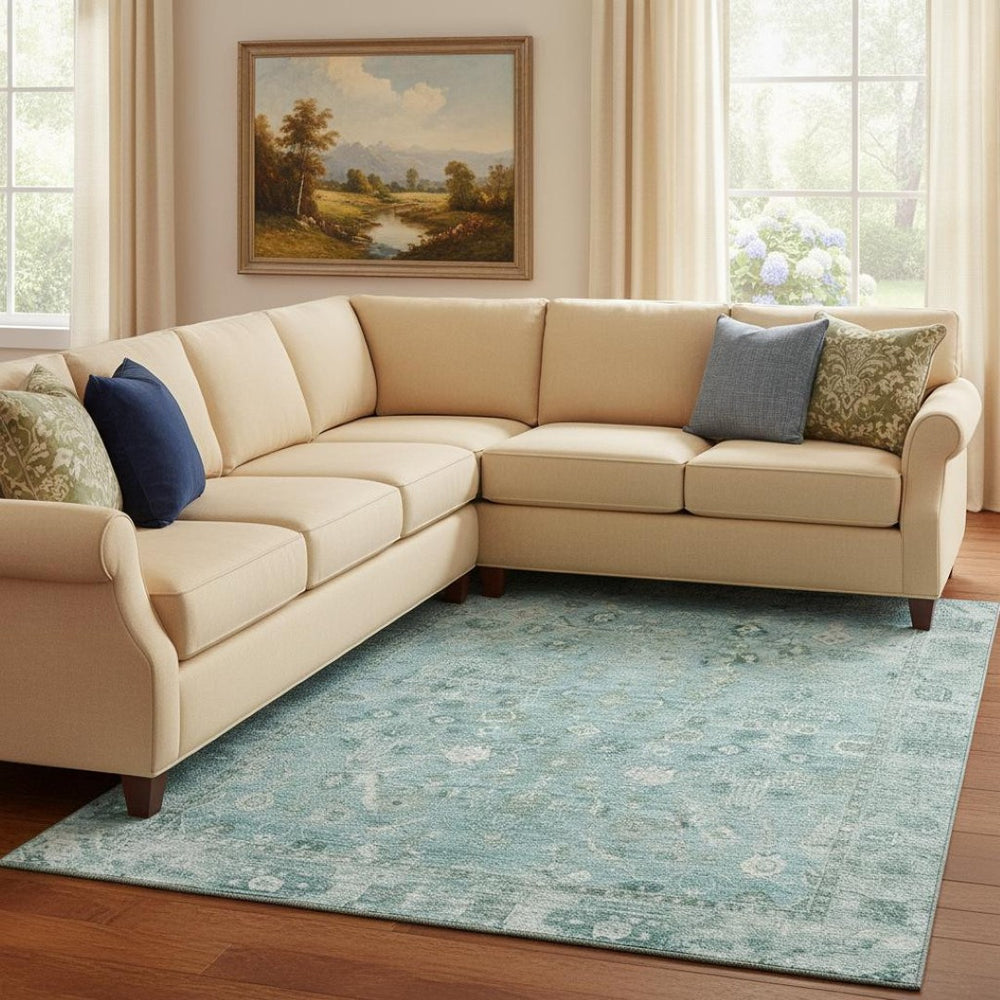 HomeRoots 8' X 10' Blue and Ivory Oriental Washable Area Rug - Durable, Stain-Resistant, UV-Protected Elegance 700893