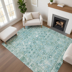 HomeRoots 8' X 10' Blue and Ivory Oriental Washable Area Rug - Durable, Stain-Resistant, UV-Protected Elegance 700893